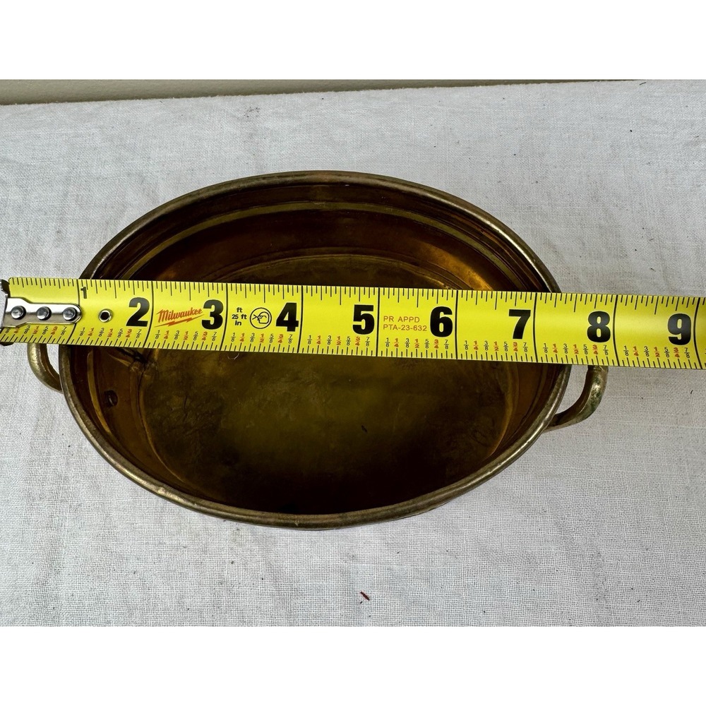 Vintage Solid Brass Oval Planter Bowl with Handles Footed Gold Centerpiece 8.5in - Picture 8 of 8